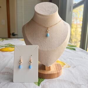 Aquamarine Zirconia Crystal & Baby Blue Czech Glass Casual Romantic Jewelry Set